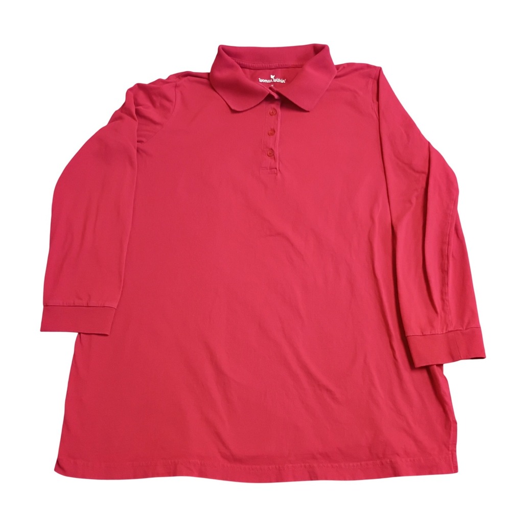 Woman Within Polo Tunic Women M Pink Long Sleeve Cotton Casual Basic